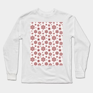 Dark Christmas Candy Apple Red Snowflakes on White Long Sleeve T-Shirt